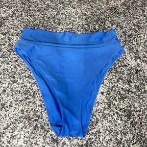 Aerie High Cut Cheeky Bikini Bottoms Bright Blue  Shine Size Large NWT